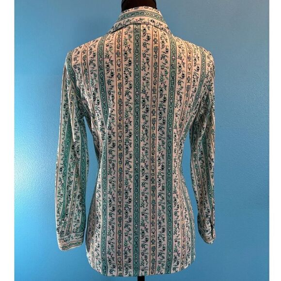 VTG Made in the USA KORET of California Women's Blouse Shirt Teal White Pattern - Picture 5 of 7